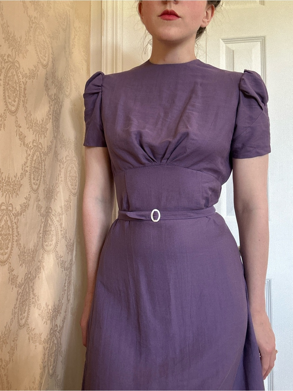 Vintage-Inspired Purple Midi Dress